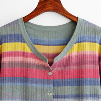 Cardigan for Women Plus Size with Button Front and Round Neck Design, Striped Knit Sweater for Spring Casual Wear, Loose Fit XXXL