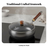 Carbon Steel Wok Uncoated Chinese Wok Kitchen Cookware Professional Grade Non-Stick for Beginners