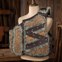 Embossed Half Breastplate with Faux Faux Hair Adjustable Cosplay Breastplate Viking Costume Battle Gear Asymmetrical for Cosplayers, Larpers, Medieval Festival Faires, Halloween