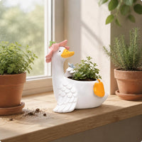 Cartoon Goose Planter Indoor Outdoor Resin Goose Flower Pot Lightweight Home Decor for Desktop