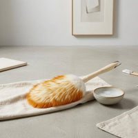 Plush Wool Duster White and Orange Soft Wool Dust Cleaner Slim Handle Soft Fiber Duster Hanging Loop for Piano Keyboard, Musical Instruments