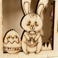 Easter Wooden House Hollow-Carved Design Wooden Easter Craft Set Creative Fun Paintable Wood Cabin for Crafters, Tabletop Display, Classroom Activity