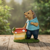 Hedgehog Statue with Planter Outdoor Hedgehog Planter Resin Cartoon-Style for Gardeners, Flower Beds, Patio