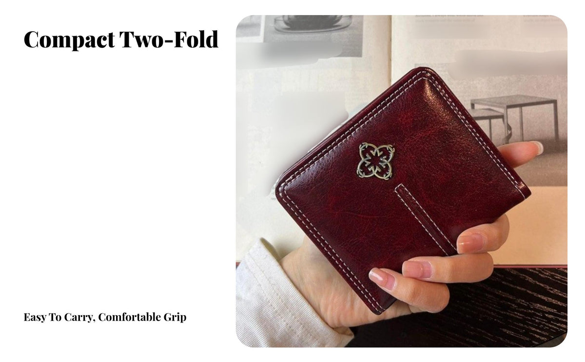 women's Short Wallet Vintage Design women's Bifold Wallet Snap Closure Compact Card Holder Purse for Students, Commuters, Daily Use, Travel, Shopping