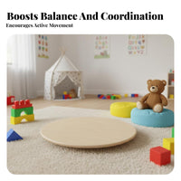 Sturdy Wood Construction Round Wooden Balance Board Versatile Use Wooden Balance Board Unrestricted-Ended Play Circular Wobble Disc Splinter-Splinter-Resistant Polished Surface for Toddlers, Adults, Indoor, Playroom, Outdoor