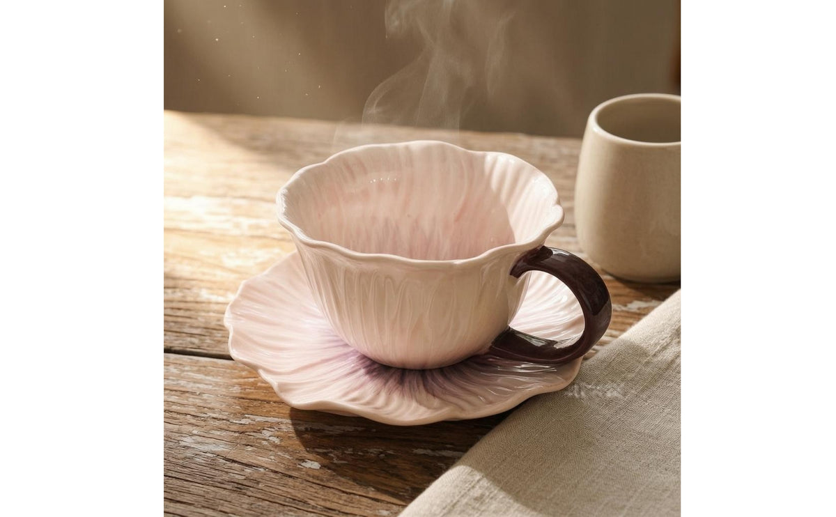 With Handle Coffee Cup Saucer Set 300 Ml Ceramic Cup Saucer Set Heat-Safe Cappuccino Cups Safe Material