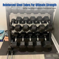 3-Tier Adjustable Dumbbell Storage Rack, Home Fitness Equipment, Steel Weight Stand, Multi-Level Organizer