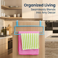 Cabinet Pantry Cloth Holder with 2 Tier Iron Towel Rack for Door Back, No Drill Tea Storage for Students
