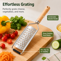 Stainless Steel Food Grater, Wood Handle Cheese Grater for Vegetables & Chocolate, Multi-purpose Kitchen Grater for Pasta & Salads