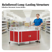 Heavy Duty Shop Display Cart with Wheels Powder Coated Steel Display Cart with Storage Cabinet Easy to Clean Rolling Merchandise Stand Rustproof for Street Vendors, Retailers, Supermarkets, Convenience Shop S, Temporary Shops, Trade Shows