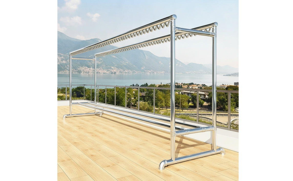 Double Rod Clothesline Rack Stainless Steel Clothesline Rack with Wheels Height Adjustable for Laundry Room, Balcony, Patio