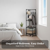 Freestanding Corner Hall Tree Space-Saving Coat Stand Multihanger Garment Rack Minimalist Design for Students, Apartment Dwellers, homeowners, Bedroom, Hallway, Dorm Room, Office