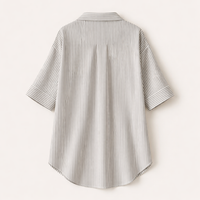 Women Striped Collared Shirt with Three Quarter Sleeves for Golf and Casual Wear, Loose Fit Pullover Top for Office and Going Out, Polyester Blend