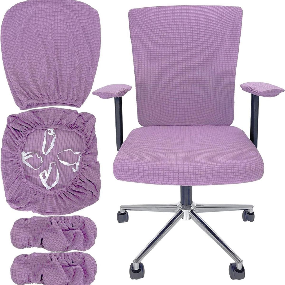 Split Chair Cover Stretchy Office Chair Cover Furniture Accessory Fitted Grid Pattern