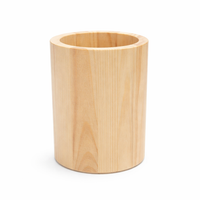 Desk Organizer for Home Office, Wooden Pencil Cup for Children, Round Pine Wood Stationery Holder for