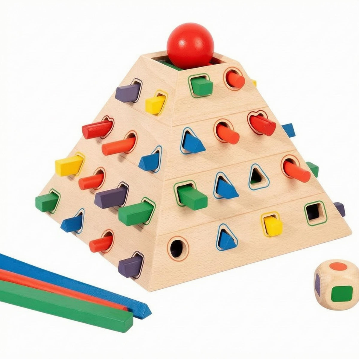 Wooden Pyramid Sorter Early Learning Wooden Shape Sorter Hands-Three-Function in 1 Sorting Toy for Young Children, Children