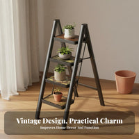 Folding Step Ladder Foldable Design Retro Design Step Stool Lightweight Decorative Ladder Shelf for Homeowners, DIY Enthusiasts, Home, Kitchen
