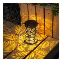 Hollow-out Metal Lantern Automatic On Off Solar Projection Lantern Portable Handle Outdoor Lighting for Camping