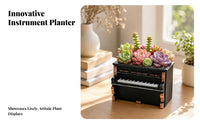 Black Upright Piano Planter Gold Trim Tabletop Piano Planter Matte Plant Container Vintage