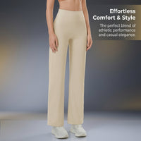 Ladies Trousers with High Waist Control, Quick Dry Nylon Wide Leg Womens for Gym and Casual Wear, Comfortable Work
