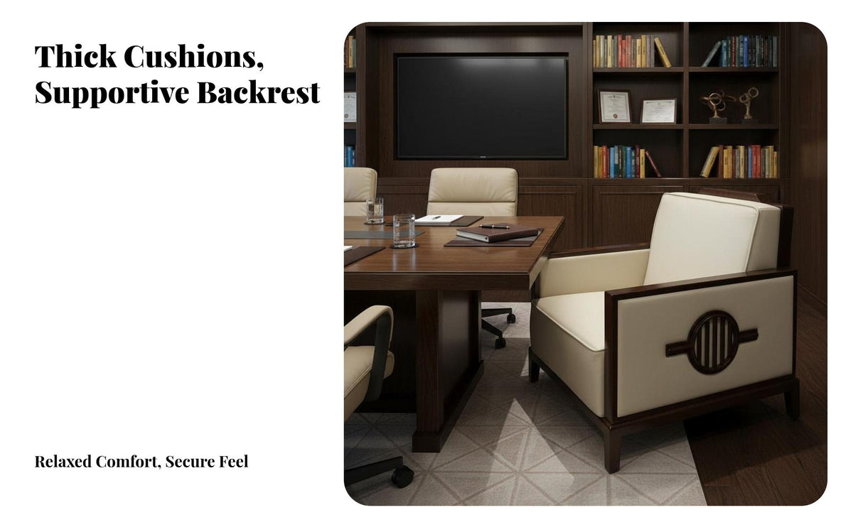 Wooden Frame Fabric Armchair Modern Chinese aesthetic Single Sofa Padded Armrests Office Furniture for Interior Designers, Adults, Reception Area, Bedroom