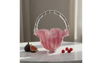 Handmade Pink Glass Basket Light Luxury Ruffled Rim Glass Bowl Elegant Tabletop Decor for Showroom