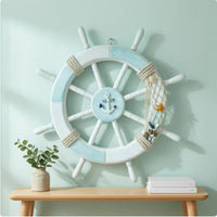 Rope-Wrapped Ship Wheel Wall Decor Artisanal Nautical Wall Hanging Vintage Look Decorative Ship Wheel Sturdy Craftsmanship for Indoor, Living Room, Bedroom