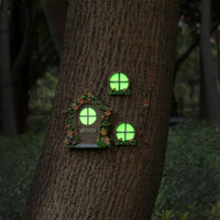 Whimsical Design Miniature Tree Door and Panes Kit Weather Resistant Luminous Fairy House Tree Decor Easy to Install Garden Decoration for Yard