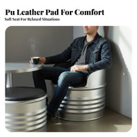 Industrial Design Oil Drum Table and Chair Combo Upcycled Design 3-Piece Patio Group Automotive Theme Commercial Furniture Retro Aesthetic for Motorcycle Enthusiasts, Restaurateurs, Restaurant, Garage, Backyard, Balcony