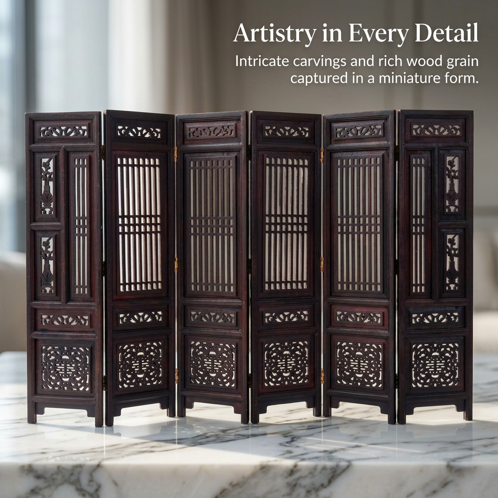 Rosewood Miniature Folding Screen, Wooden Folding Screen Divider Table Ornament, Chinese Traditional Mini Folding Screen Decorative