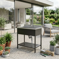 Utility Sink with Bottom Shelf Single Basin Utility Sink with Faucet Heavy Duty Easy to Clean for Homeowners, Patio, Backyard