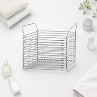 Ventilated Stainless Steel Wire Basket Silver Shiny Finish Handled Basket Raised Handles Household Storage Rectangular