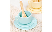 Wooden Play Dishes Set Pastel Pretend Play Tableware Toy Dishes with Stand, for Kids