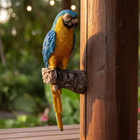 Macaw Figurine Hand Painted Lifelike Macaw Sculpture Resin Avian Tree Hanger Handmade Exotic Avian Sculpture for Patio