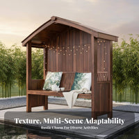 Wooden Tea House Solid Wood Thatched Roof Gazebo Rustic Design Japanese Design Pergola for Homestay Managers, Homeowners, Courtyard, Backyard, Patio