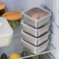 Square 304 Stainless Steel Food Storage Container Set for Refrigerator, Fruit, and Vegetable Storage