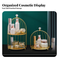 Gold Birdcage Makeup Rack Elegant Design Birdcage Cosmetic Rack Space-Saving Bird Cage Cosmetic Organizer for Women, Bedroom, Dresser, Washroom
