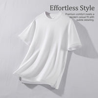 Men's Loose Neck T-Shirt, Short Sleeve Tee with Slit Polyester Blend Casual Wear for Summer and Young Adults