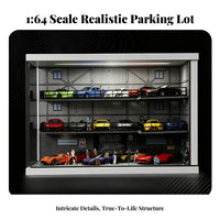 1:64 Scale Display Case Parking Garage Display Two Level Parking Model Industrial Style Dustproof Acrylic Door