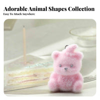 3D Resin Bear Pendant DIY Flocked Bear Charm Adorable Craft Supply for Crafters, Teenagers, Keychain Making, Car Decoration
