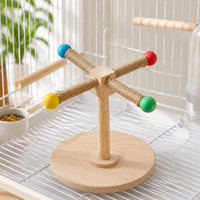 Wood Parrot Stand, Chewable Windmill Perch for Cockatiel Budgie Conure, Rotating Avian Companion Play Stand Playground