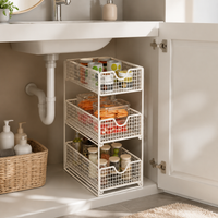 Under Sink Storage Pull Out, Metal Cabinet Organiser, White Sliding Storage for Kitchen & Bathroom, Pantry Cupboard