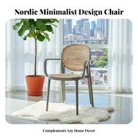 Stackable Design Faux Rattan Armchair Woven Backrest Dining Seat Wabi-Sabi Aesthetic Seating Furniture With Armrests for Adults, Homeowners, Office Workers, Balcony, Living Room, Bedroom, Reading Nook