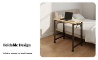 Movable Folding Desk on Wheels Easy Assembly Rolling Computer Desk Multipurpose Foldable Writing Table Sturdy Metal Frame for Apartment Dwellers, Telecommute Workers, Professionals, Bedroom, Dorm Room