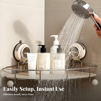 Easy Installation Suction Cup Corner Shelf Waterproof Wall Mounted Triangle Rack Drainage Design for Homeowners, Students, Restroom, Kitchen