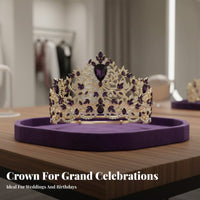 Baroque Pageant Crown Elegant Design Adjustable Queen Crown Sparkling Bridal Headpiece Luxury Look Full Circle Crystal Tiara