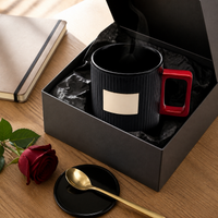 Custom Logo Black Gold Ceramic Mug with Stirring Rod and Vertical Stripes for Valentine's Day