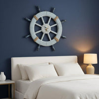 Rope-Wrapped Ship Wheel Wall Decor Artisanal Nautical Wall Hanging Vintage Look Decorative Ship Wheel Sturdy Craftsmanship for Indoor, Living Room, Bedroom