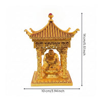 Tabletop Pagoda with Figure Gold-Toned Pavilion Ornament Compact Mini Pavilion for Collectors, Entryway