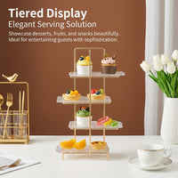 Tiered Cake Stand, Clear Glass Dessert Display Stand with Gold Metal Frame, Cupcake Stand for Birthday Parties & Afternoon Tea